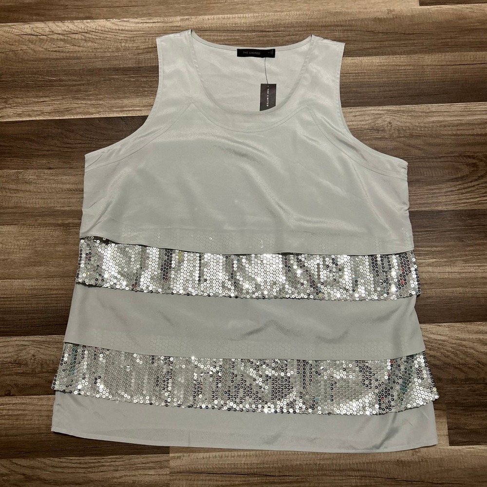 Limited Women's Tank Top XL Gray Silver Sequin Tiered NWT Glam Party Sleeveless